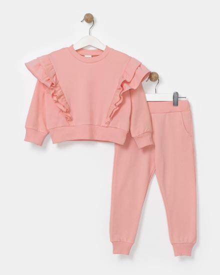 Pembe Çift Fırfırlı Kız Çocuk Eşofman Takımı