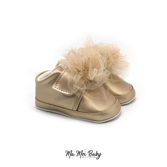 Gold Tüllü Cırtlı Bebek Ayakkabı