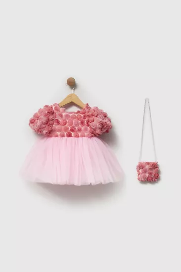 Florea Güllü Pembe Tül Kız Çocuk Elbise 