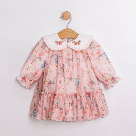 Naraina Pembe Uzun Kol Çiçekli Kız Bebek Elbise