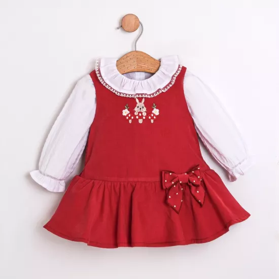 Lilybeth Kırmızı Kadife Kız Bebek Jile Elbise