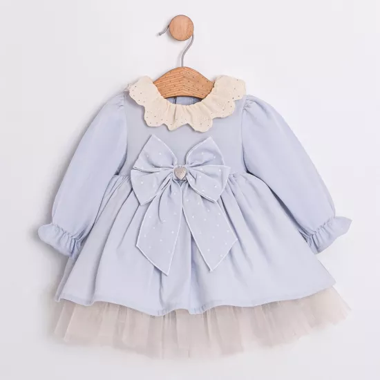 Wendy Mavi Kadife Kız Bebek Elbise