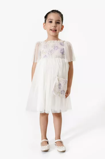 Elaine Lila Desenli Kız Çocuk Tül Elbise