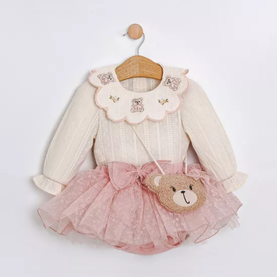 Auretta Pembe Nakışlı 3’lü Kız Bebek Takım