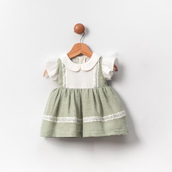 Dina Nil Yeşili Bebe Yaka Kız Bebek Elbise