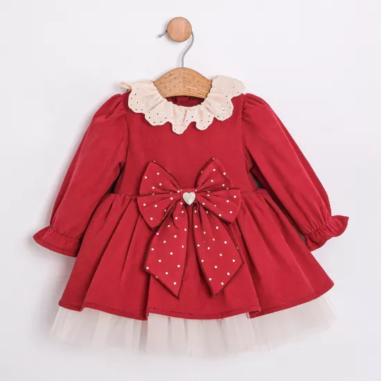 Wendy Kırmızı Kadife Kız Bebek Elbise
