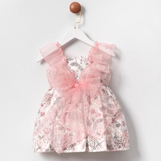 Emilia Pudra Çiçekli Kız Çocuk Elbise