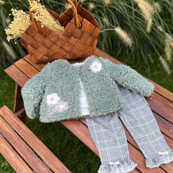 Nil Yeşil Peluş Ceketli 3’lü Kız Çocuk Takım