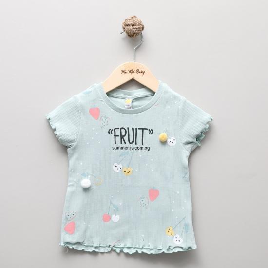 Ponponlu Nil Yeşili Kız Bebek Bluz