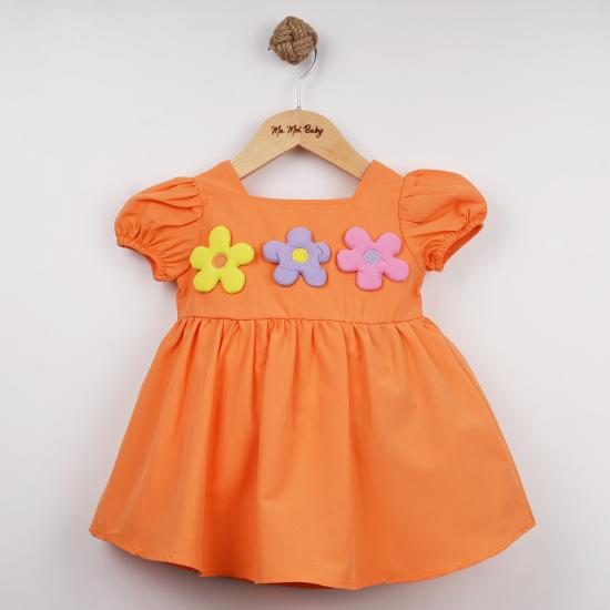 Turuncu Renkli Papatyalı Kız Bebek Elbise