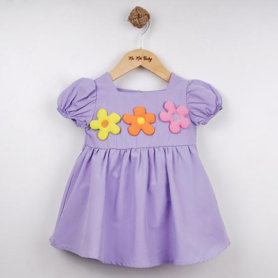Lila Renkli Papatyalı Kız Bebek Elbise