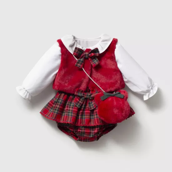 Eudora Kırmızı Peluşlu Kız Bebek Takım