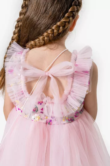 Soren Pembe Desenli Kız Çocuk Elbise