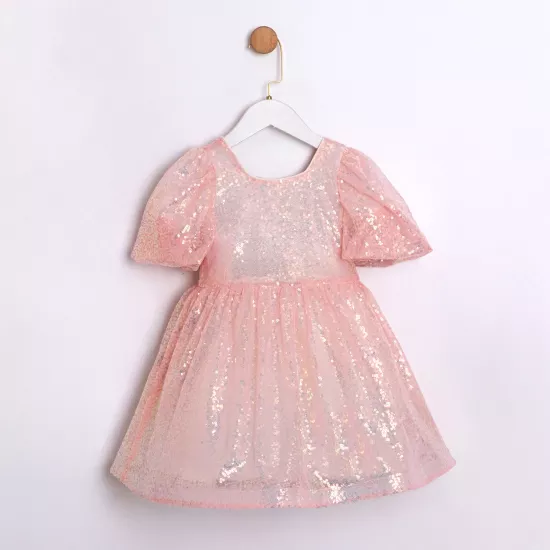 Lola Pembe Pullu Fiyonklu Kız Çocuk Elbise