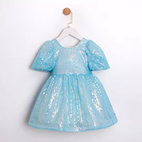 Lola Mavi Pullu Fiyonklu Kız Çocuk Elbise