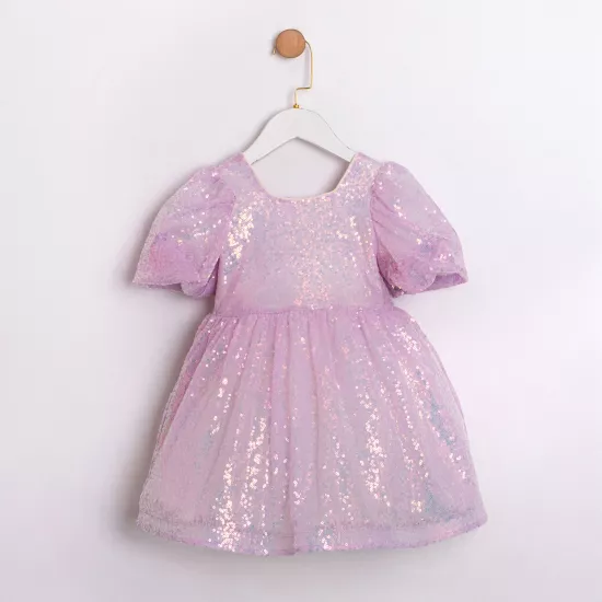 Lola Lila Pullu Fiyonklu Kız Çocuk Elbise