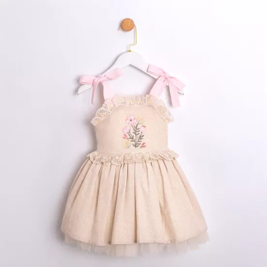 Mirella Çiçekli Fiyonk Askılı Kız Çocuk Elbise