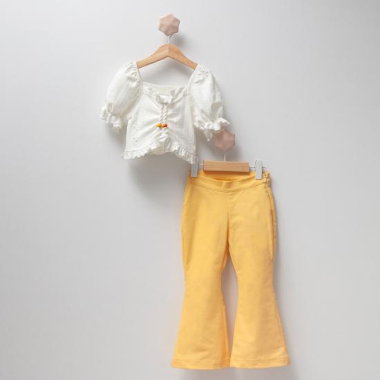 Sarı Geniş Paça Pantolon ve Bluz Kız Çocuk Takım