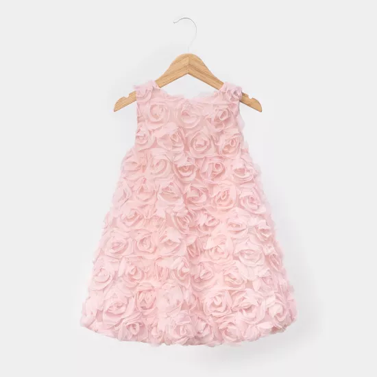  Doria Pembe Güllü Balon Etekli Kız Çocuk Elbise