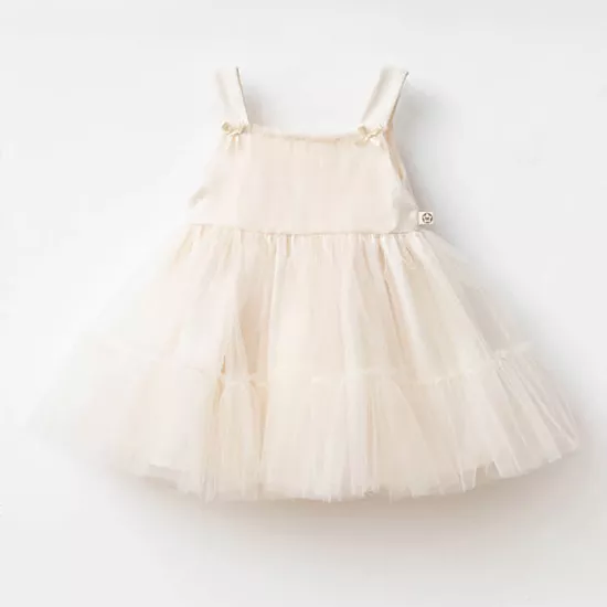 Dione Askılı Ekru Kız Bebek Elbise