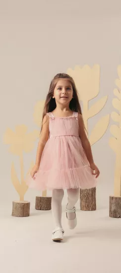 Dione Askılı Pembe Kız Bebek Elbise