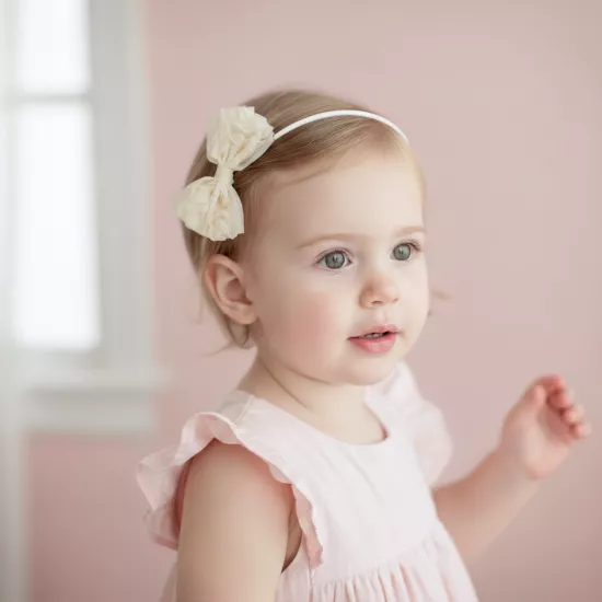 Ekru Güllü Fiyonk Kız Çocuk Taç