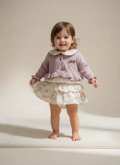 Meredith Hırkalı Müslin Kız Bebek 3’lü Takım