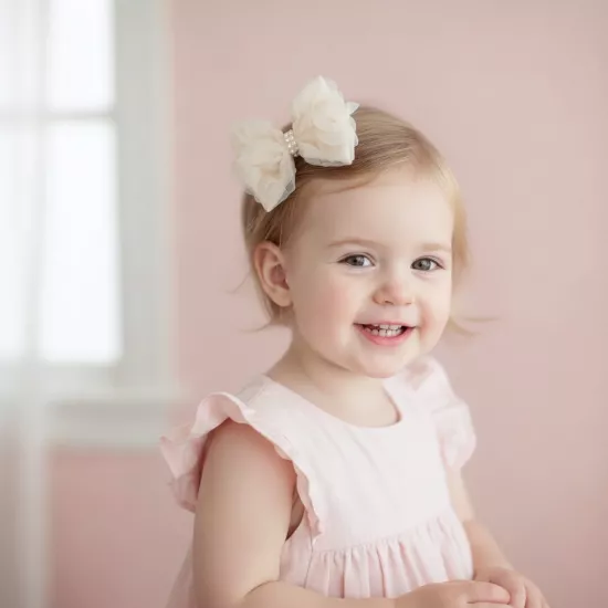 Ekru Güllü İncili Fiyonk Kız Çocuk Toka