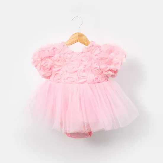 Little Rosa Pembe Güllü Kız Bebek Romper