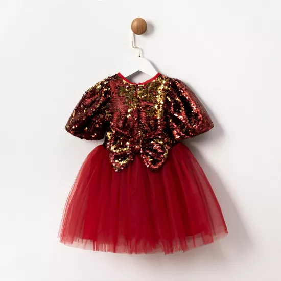 Roux Kırmızı Payetli Tütü Kız Çocuk Elbise