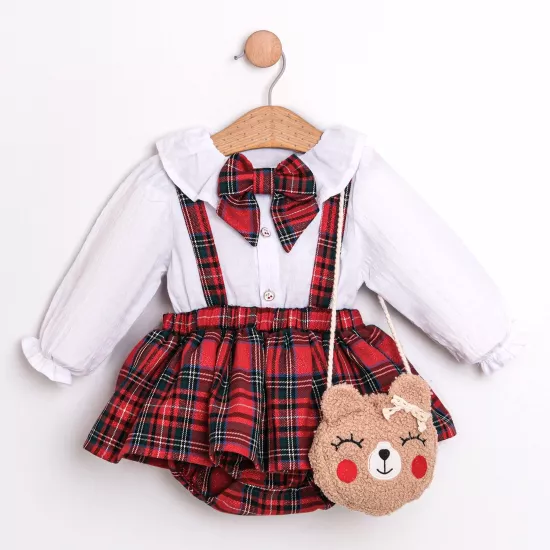 Margaux Çantalı Ekose Kız Bebek Takım