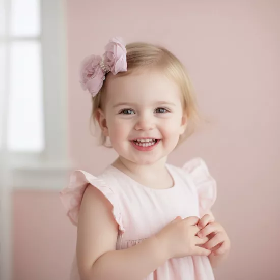 Pudra Güllü İncili Fiyonk Kız Çocuk Toka