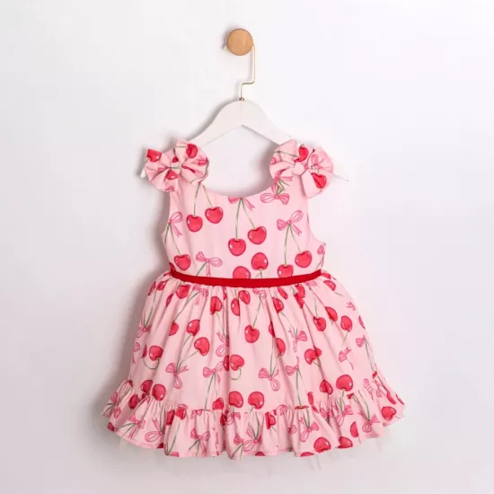 Cherilyn Pembe Kirazlı Kız Çocuk Elbise