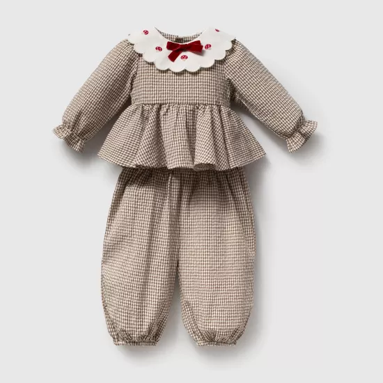 Mantar Nakışlı Bej Bebe Yakalı Kız Bebek Takım