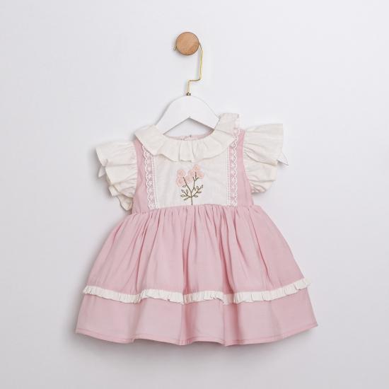 Elina Pembe Çiçekli Kız Bebek Elbise