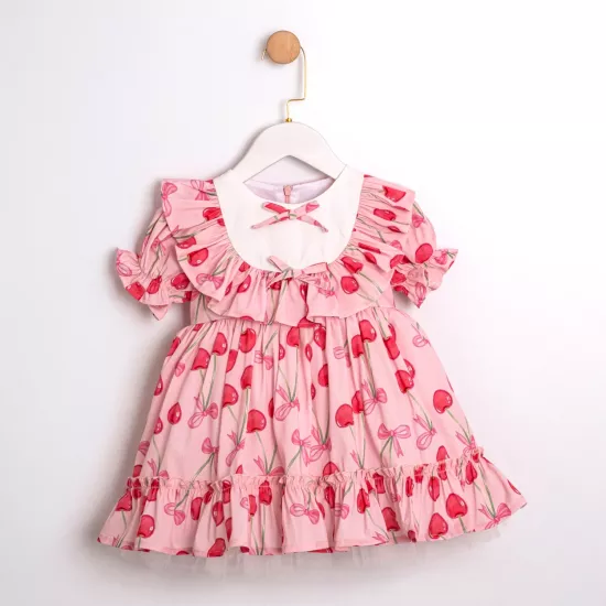 Meryn Pembe Kirazlı Kız Çocuk Elbise