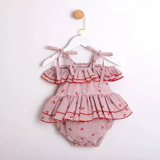 Millie Kırmızı Kirazlı Kız Bebek Romper
