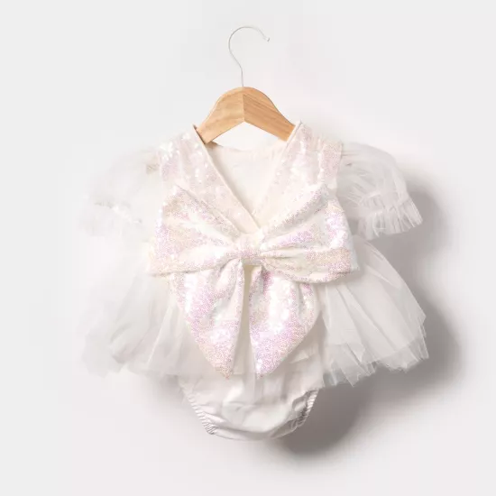 Sparkle Beyaz Payetli Kız Bebek Romper