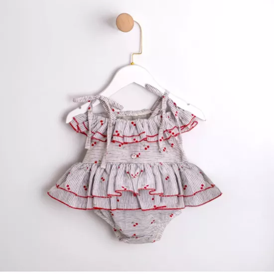 Millie Mavi Kirazlı Kız Bebek Romper