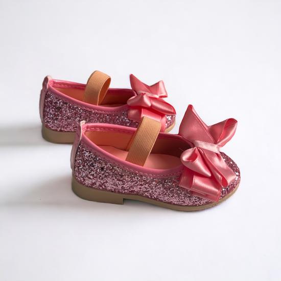 Pembe Simli Fiyonklu Kız Çocuk Ayakkabı