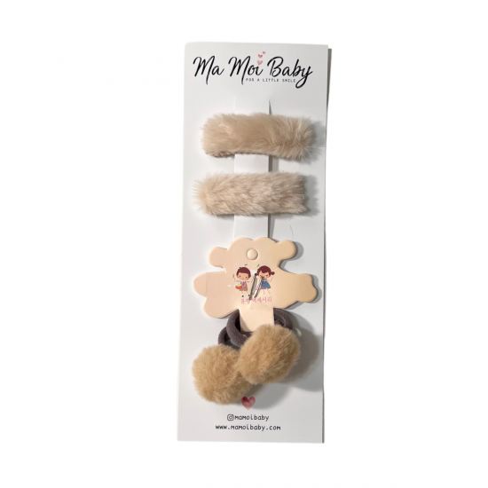 Bej Peluş Toka Set