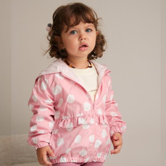 Pembe Puantiyeli Kız Çocuk Yağmurluk