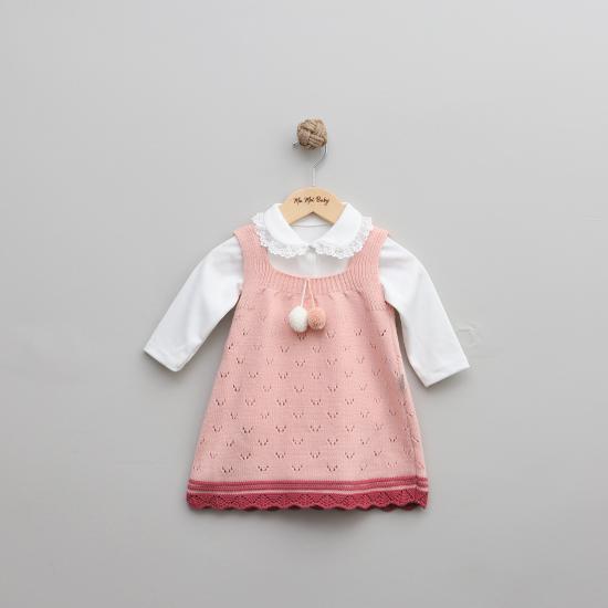 Pembe Triko Kız Bebek Elbise-İç Body Takım
