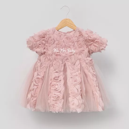 Carolina Pudra Güllü Ara Tül Detaylı Kız Çocuk Elbise