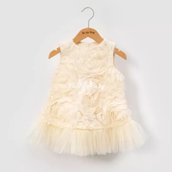Clara Ekru Güllü Fiyonklu Kız Çocuk Elbise