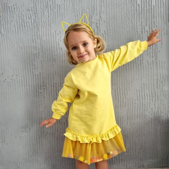 Sarı Ponponlu Sweat Kız Çocuk Elbise