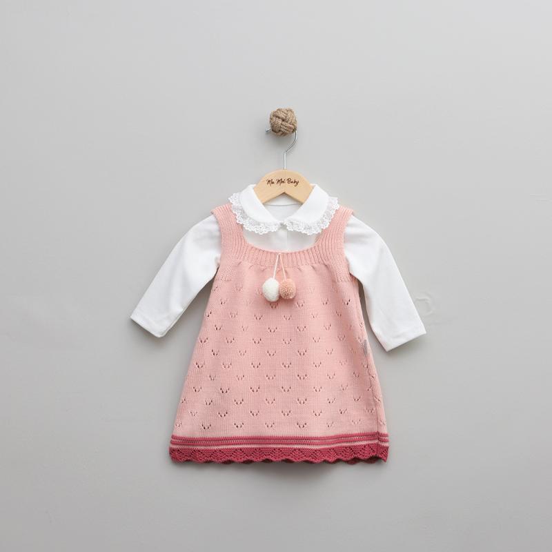 Pembe Triko Kız Bebek Elbise