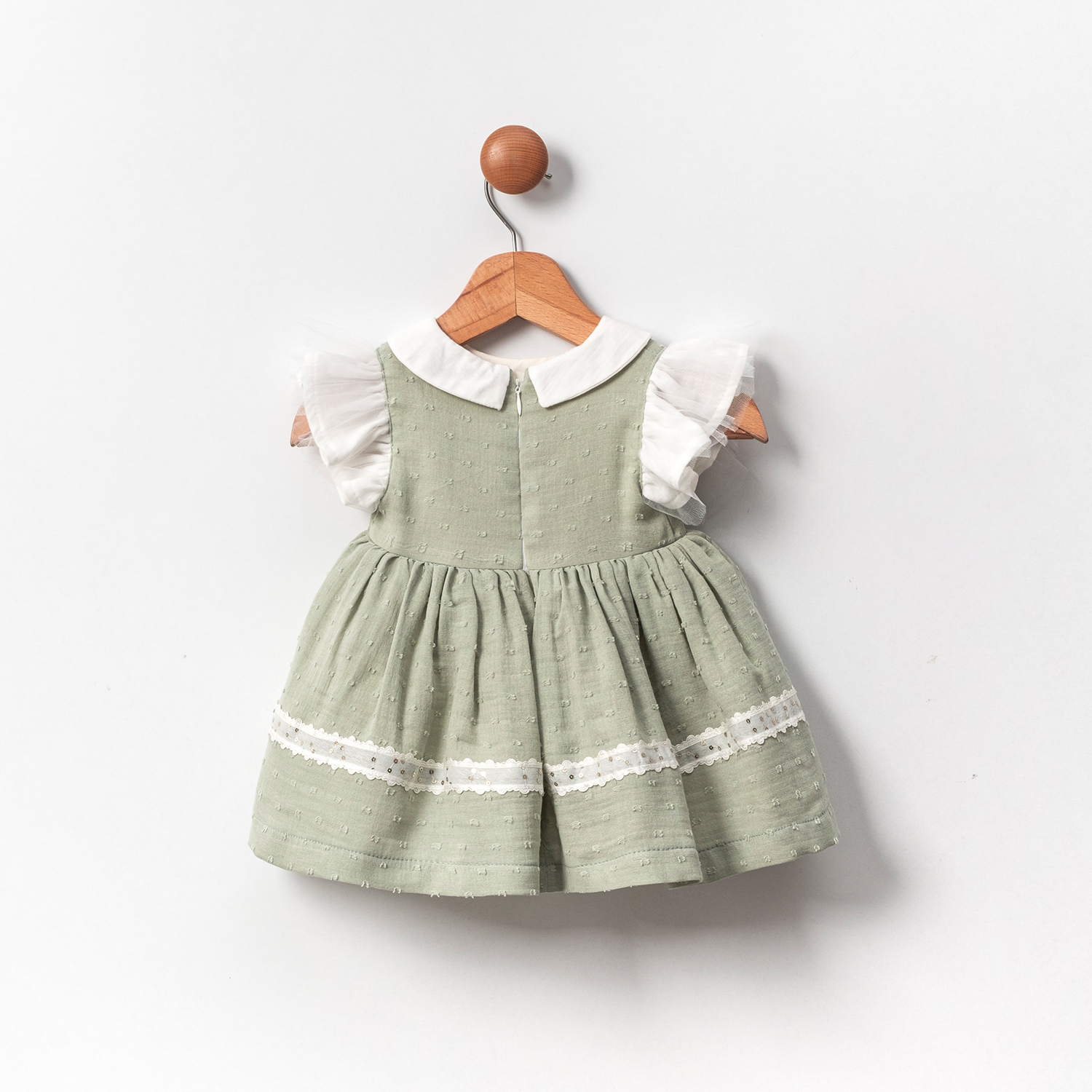Dina Nil Yeşili Bebe Yaka Kız Bebek Elbise
